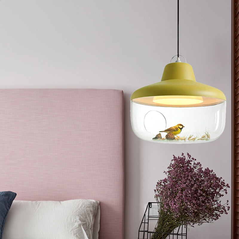 Black/Yellow Urn Hanging Pendant Light Macaron Style 1 Light Clear Glass Ceiling Lamp for Dining Room Clearhalo 'Ceiling Lights' 'Chandeliers' 'Glass shade' 'Glass' 'Modern Pendants' 'Modern' 'Pendant Lights' 'Pendants' Lighting' 217506