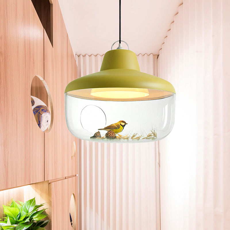 Black/Yellow Urn Hanging Pendant Light Macaron Style 1 Light Clear Glass Ceiling Lamp for Dining Room Clearhalo 'Ceiling Lights' 'Chandeliers' 'Glass shade' 'Glass' 'Modern Pendants' 'Modern' 'Pendant Lights' 'Pendants' Lighting' 217507