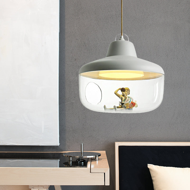 Black/Yellow Urn Hanging Pendant Light Macaron Style 1 Light Clear Glass Ceiling Lamp for Dining Room Clearhalo 'Ceiling Lights' 'Chandeliers' 'Glass shade' 'Glass' 'Modern Pendants' 'Modern' 'Pendant Lights' 'Pendants' Lighting' 217512