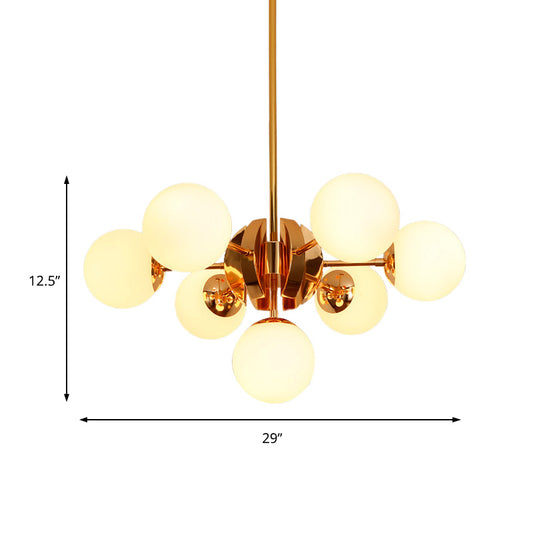 Retro Global Chandelier Pendant Light Milk Glass 7/13 Lights Hanging Ceiling Light in Gold Clearhalo 'Ceiling Lights' 'Chandeliers' 'Glass shade' 'Glass' 'Modern Chandeliers' 'Modern' 'Pendant Lights' Lighting' 217517