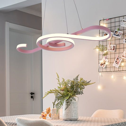 Yellow/Pink Twist Pendant Chandelier Contemporary Acrylic LED Hanging Pendant Light in White/Warm Light for Bedroom Pink Clearhalo 'Ceiling Lights' 'Chandeliers' 'Modern Chandeliers' 'Modern' Lighting' 217545