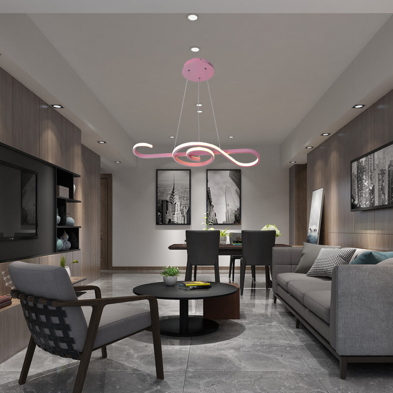 Yellow/Pink Twist Pendant Chandelier Contemporary Acrylic LED Hanging Pendant Light in White/Warm Light for Bedroom Clearhalo 'Ceiling Lights' 'Chandeliers' 'Modern Chandeliers' 'Modern' Lighting' 217546