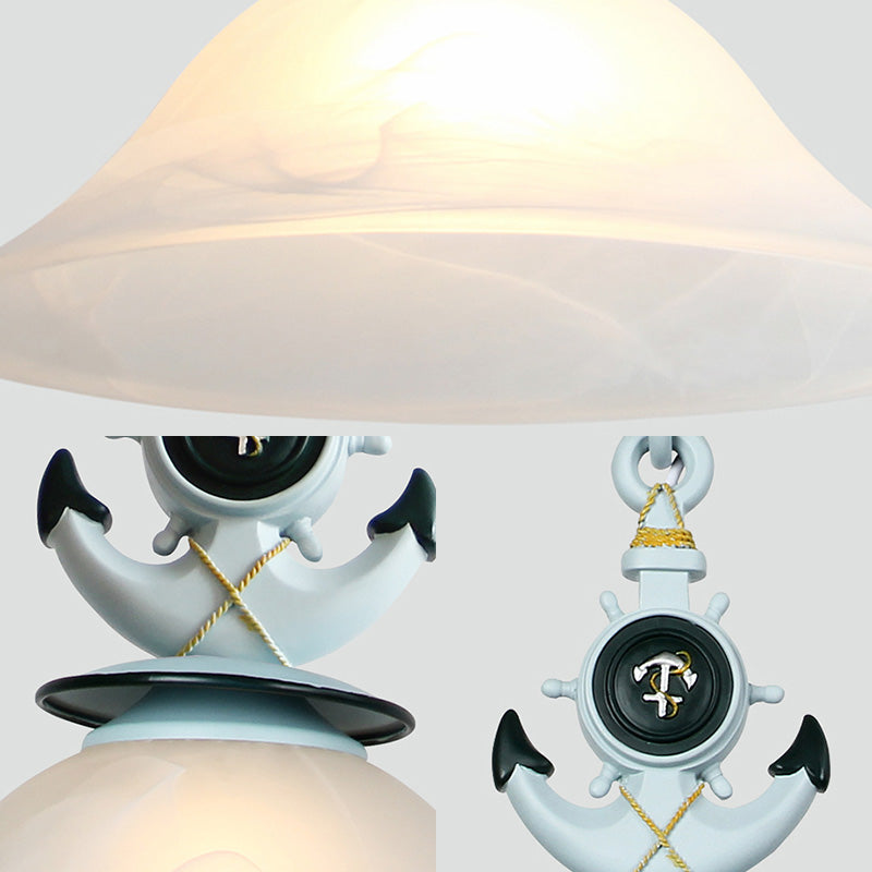 Bell Opal Glass Hanging Light Modernist Style 1 Head Blue/White Finish Pendant Lighting with Anchor Deco Clearhalo 'Ceiling Lights' 'Close To Ceiling Lights' 'Glass shade' 'Glass' 'Pendant Lights' 'Pendants' Lighting' 217557
