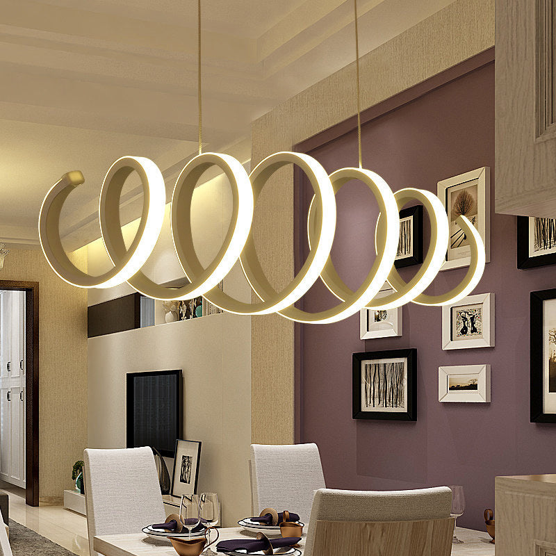 Spiral LED Island Pendant Light Minimalistic Metal White Hanging Lamp in Warm/White Light White Clearhalo 'Ceiling Lights' 'Island Lights' Lighting' 2176631