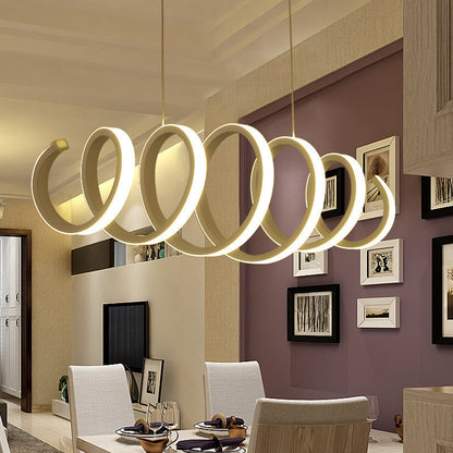 Spiral LED Island Pendant Light Minimalistic Metal White Hanging Lamp in Warm/White Light White Clearhalo 'Ceiling Lights' 'Island Lights' Lighting' 2176631