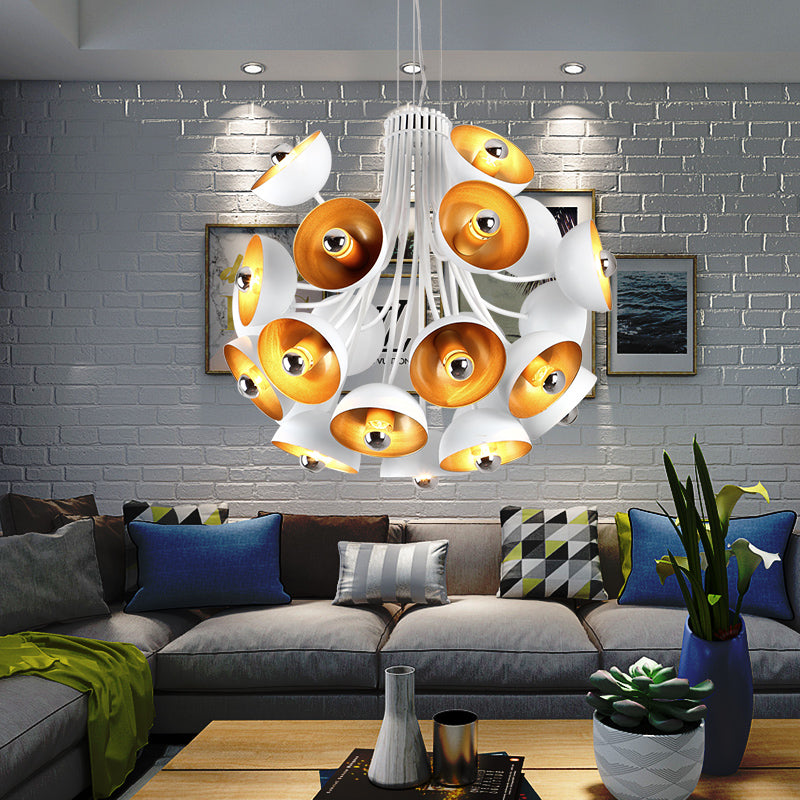 Retro Dome Chandelier Pendant Light Metal 24 Lights Hanging Ceiling Light in White/Gold White Clearhalo 'Ceiling Lights' 'Chandeliers' 'Modern Chandeliers' 'Modern' Lighting' 217713