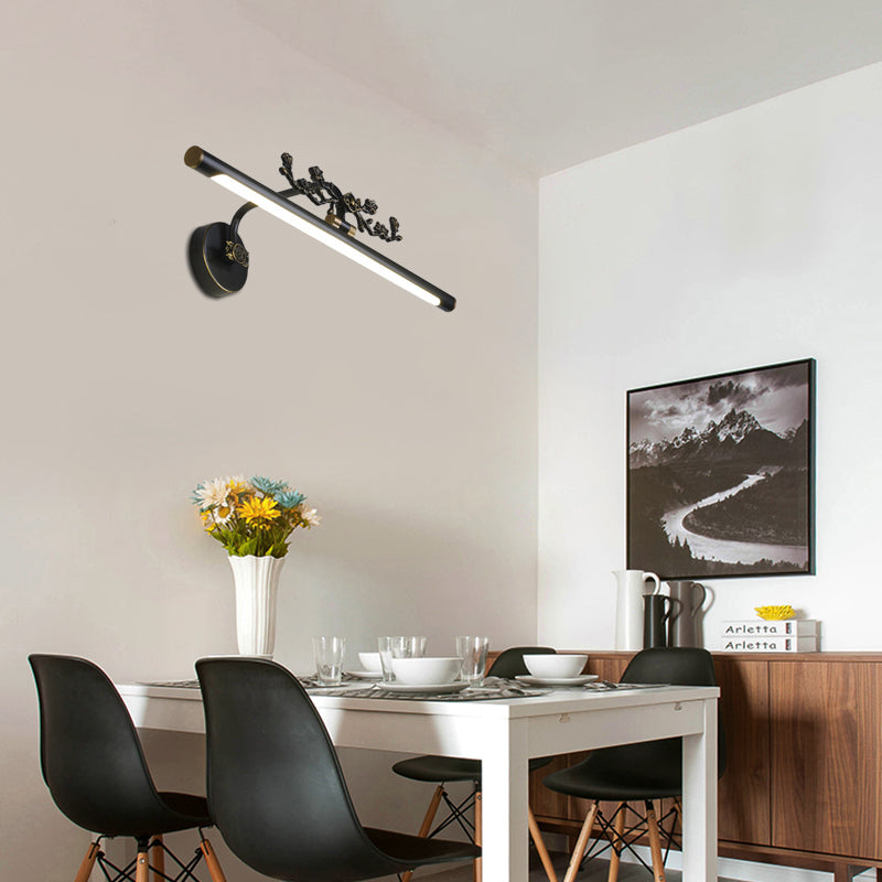 Elongated Vanity Lighting Traditional 14"/18"/23" W LED Metal Sconce Light Fixture for Bathroom in Black/Antique Brass Black 14" Clearhalo 'Vanity Lights' 'Wall Lights' Lighting' 217728