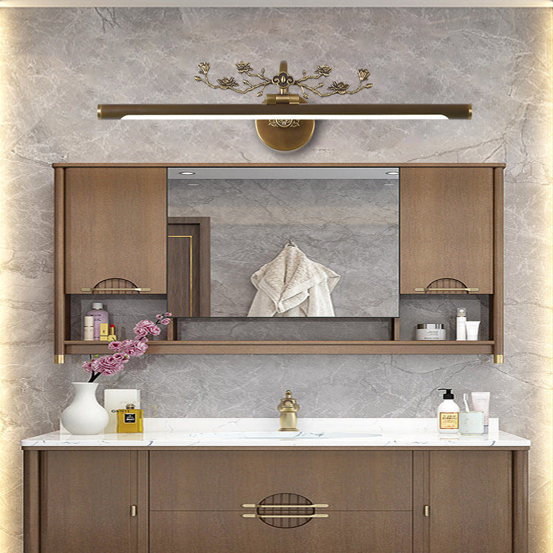 Elongated Vanity Lighting Traditional 14"/18"/23" W LED Metal Sconce Light Fixture for Bathroom in Black/Antique Brass Antique Brass 18" Clearhalo 'Vanity Lights' 'Wall Lights' Lighting' 217736