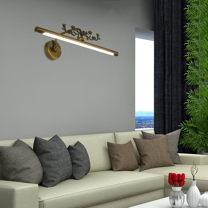 Elongated Vanity Lighting Traditional 14"/18"/23" W LED Metal Sconce Light Fixture for Bathroom in Black/Antique Brass Antique Brass 14" Clearhalo 'Vanity Lights' 'Wall Lights' Lighting' 217737