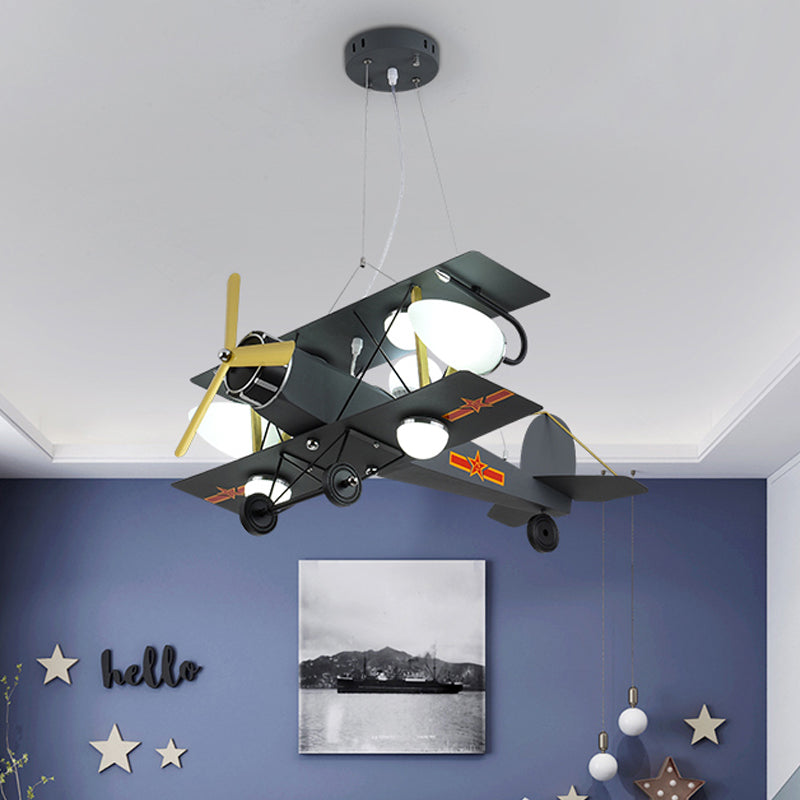 Blue/Yellow Prop Plane Chandelier Lighting Cartoon Style 7 Lights Metallic Hanging Ceiling Fixture for Bedroom Clearhalo 'Ceiling Lights' 'Chandeliers' 'Glass shade' 'Glass' 'Pendant Lights' Lighting' 217818