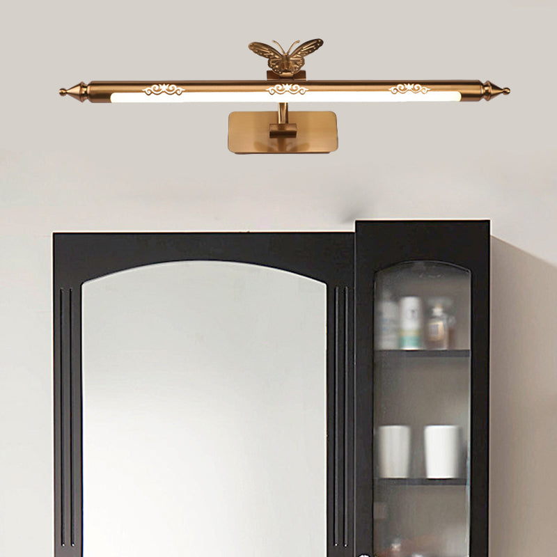 Gold LED Sconce Light Classic Metal Elongated Vanity Lighting Fixture for Bathroom, 20.5"/24.5/28" Wide Gold 24.5" Clearhalo 'Vanity Lights' 'Wall Lights' Lighting' 217893