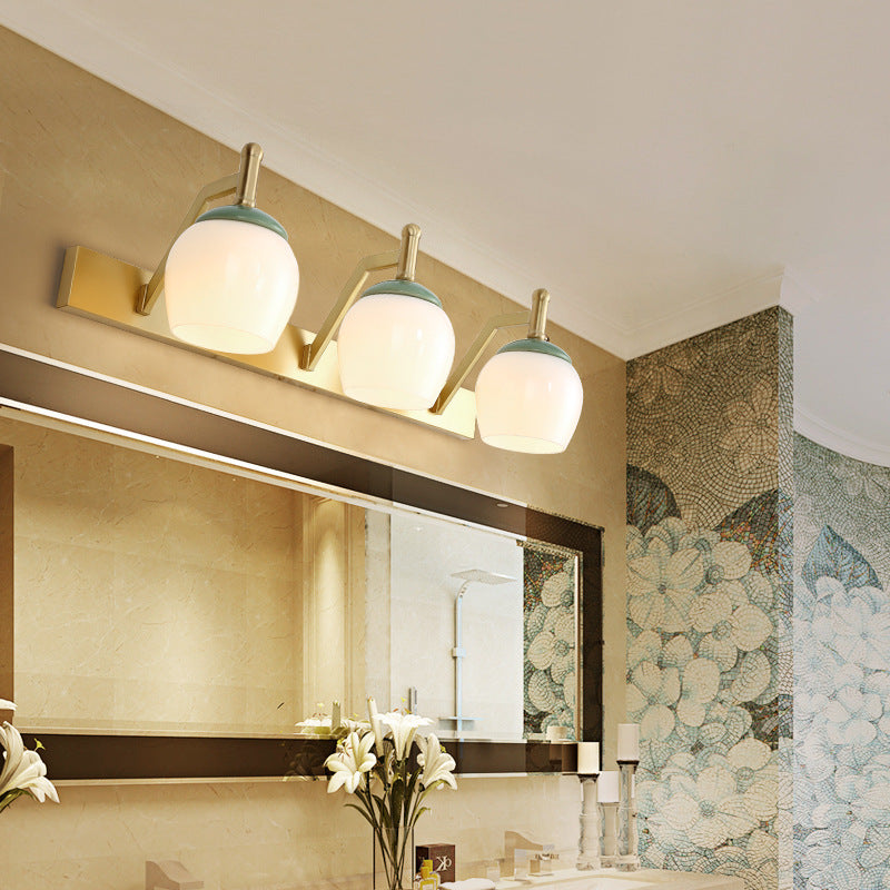 2/3 Lights Vanity Lamp Traditional Bubble Frosted Glass Sconce Light Fixture in Brass for Bathroom Clearhalo 'Vanity Lights' 'Wall Lights' Lighting' 217988