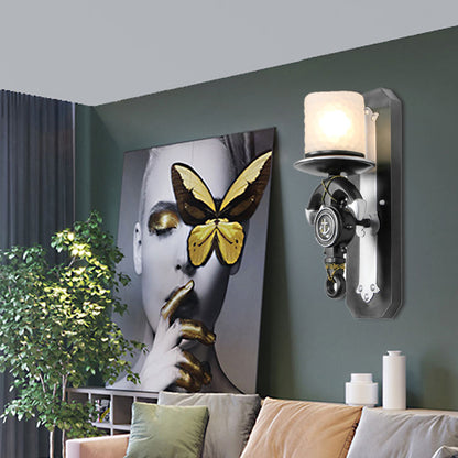 1 Head Indoor Wall Sconce Lamp Nautical Style Blue/White Wall Lighting with Cylinder Opal Glass Shade and Anchor Design Green Clearhalo 'Wall Lamps & Sconces' 'Wall Lights' Lighting' 218031