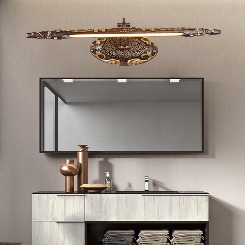 Brown Elongated Vanity Light Fixture Classic Metal LED Bathroom Sconce Lamp in White/Warm Light, 19.5"/23.5"/26" Wide Brown Clearhalo 'Vanity Lights' 'Wall Lights' Lighting' 218038