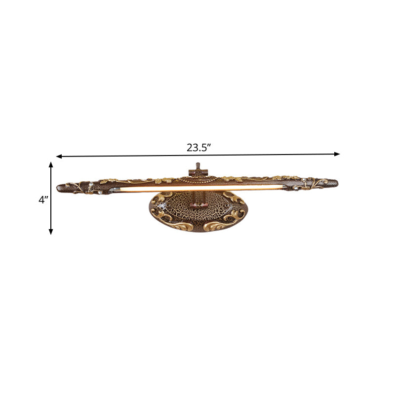 Brown Elongated Vanity Light Fixture Classic Metal LED Bathroom Sconce Lamp in White/Warm Light, 19.5"/23.5"/26" Wide Clearhalo 'Vanity Lights' 'Wall Lights' Lighting' 218042