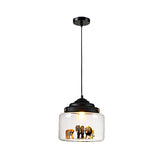 1 Light Dining Room Hanging Fixture Modernist Black Finish Pendant Lighting with Drum Clear Glass Shade Clearhalo 'Ceiling Lights' 'Glass shade' 'Glass' 'Pendant Lights' 'Pendants' Lighting' 218049