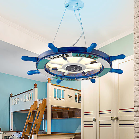 Blue Rudder Shaped Chandelier Lighting Modernist Style LED Wooden Pendant Lamp for Kindergarten Clearhalo 'Ceiling Lights' 'Chandeliers' Lighting' options 218057