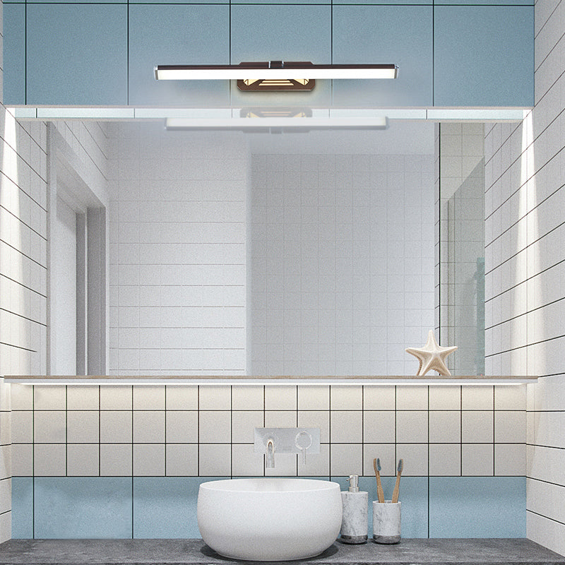 Brown Elongated Vanity Light Fixture Classic Metal LED 16.5"/23" Wide Bathroom Sconce Lamp in White/Warm Light Brown Clearhalo 'Vanity Lights' 'Wall Lights' Lighting' 218072