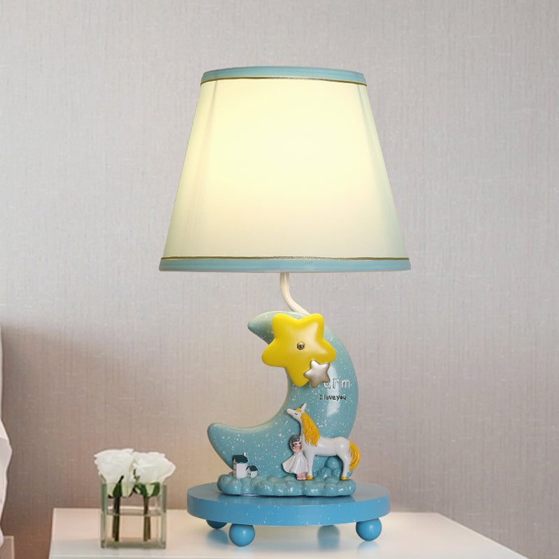 Fabric Cone Shaped Table Light Cartoon Stylish 1 Light Blue Table Lamp with Moon and Star Design Blue Clearhalo 'Lamps' 'Table Lamps' Lighting' 218114