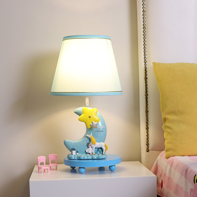Fabric Cone Shaped Table Light Cartoon Stylish 1 Light Blue Table Lamp with Moon and Star Design Clearhalo 'Lamps' 'Table Lamps' Lighting' 218116