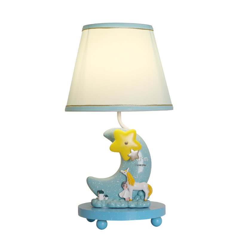 Fabric Cone Shaped Table Light Cartoon Stylish 1 Light Blue Table Lamp with Moon and Star Design Clearhalo 'Lamps' 'Table Lamps' Lighting' 218117