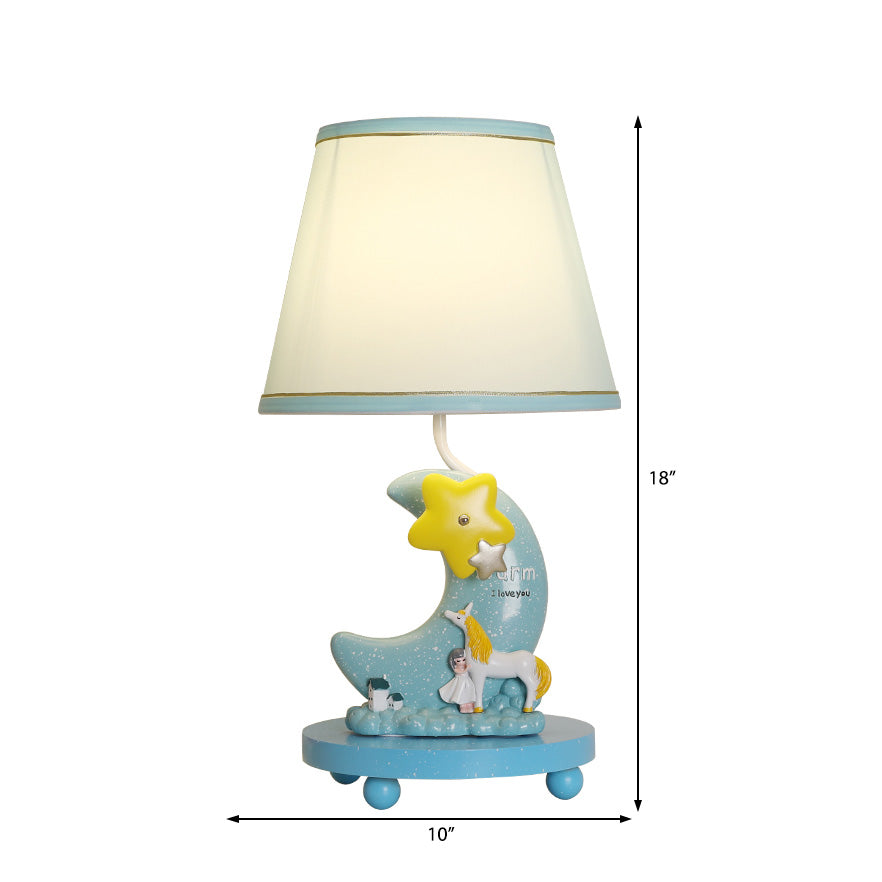 Fabric Cone Shaped Table Light Cartoon Stylish 1 Light Blue Table Lamp with Moon and Star Design Clearhalo 'Lamps' 'Table Lamps' Lighting' 218118
