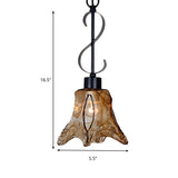 Flower Shape Dining Room Hanging Light Kit Traditional Tan Textured Glass 1 Light Black Pendant Lighting Clearhalo 'Ceiling Lights' 'Chandeliers' 'Glass shade' 'Glass' 'Pendant Lights' 'Pendants' Lighting' 218128