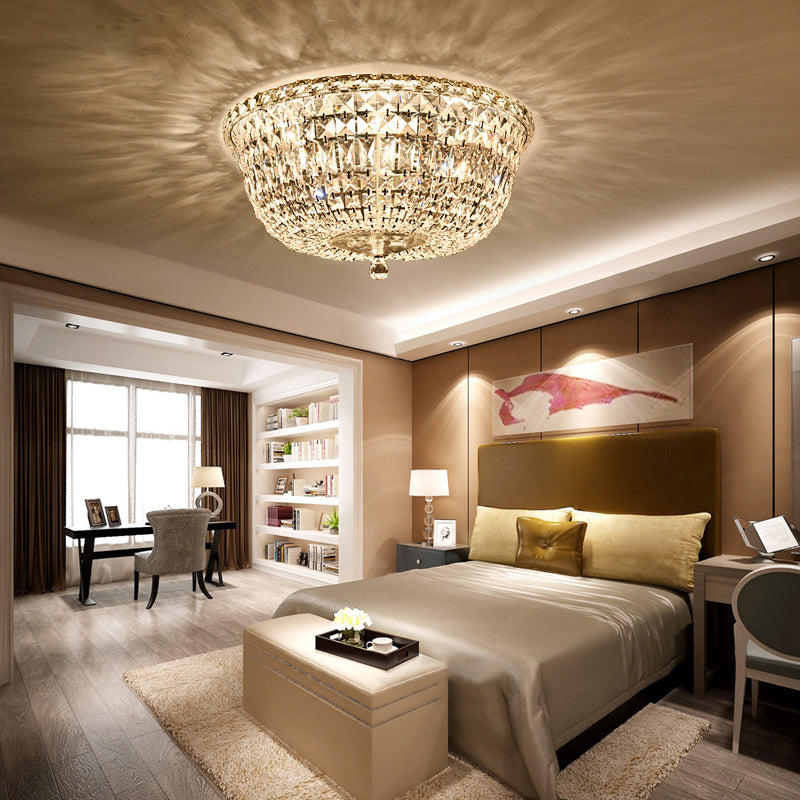 14"/19.5" W Bowl Shade Crystal Prisms Flush Mount Modern Stylish 3/6 Lights Clear Finish Ceiling Light Fixture Clearhalo 'Ceiling Lights' 'Close To Ceiling Lights' 'Close to ceiling' 'Flush mount' Lighting' 2181629