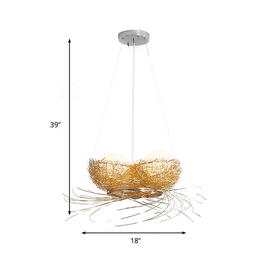 Egg Shaped Chandelier Pendant Art Deco White Glass 3-Light Hanging Ceiling Lamp in Brass with Aluminum Nest Clearhalo 'Ceiling Lights' 'Chandeliers' Lighting' options 218162