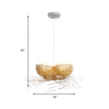 Egg Shaped Chandelier Pendant Art Deco White Glass 3-Light Hanging Ceiling Lamp in Brass with Aluminum Nest Clearhalo 'Ceiling Lights' 'Chandeliers' Lighting' options 218162