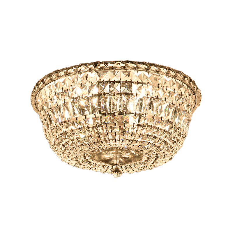 14"/19.5" W Bowl Shade Crystal Prisms Flush Mount Modern Stylish 3/6 Lights Clear Finish Ceiling Light Fixture Clearhalo 'Ceiling Lights' 'Close To Ceiling Lights' 'Close to ceiling' 'Flush mount' Lighting' 2181631