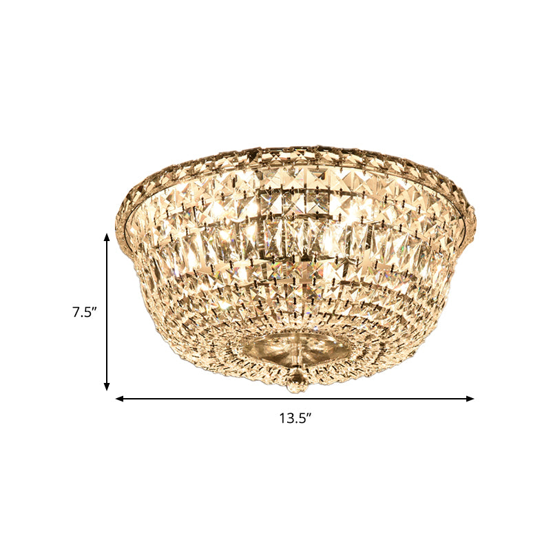 14"/19.5" W Bowl Shade Crystal Prisms Flush Mount Modern Stylish 3/6 Lights Clear Finish Ceiling Light Fixture Clearhalo 'Ceiling Lights' 'Close To Ceiling Lights' 'Close to ceiling' 'Flush mount' Lighting' 2181632