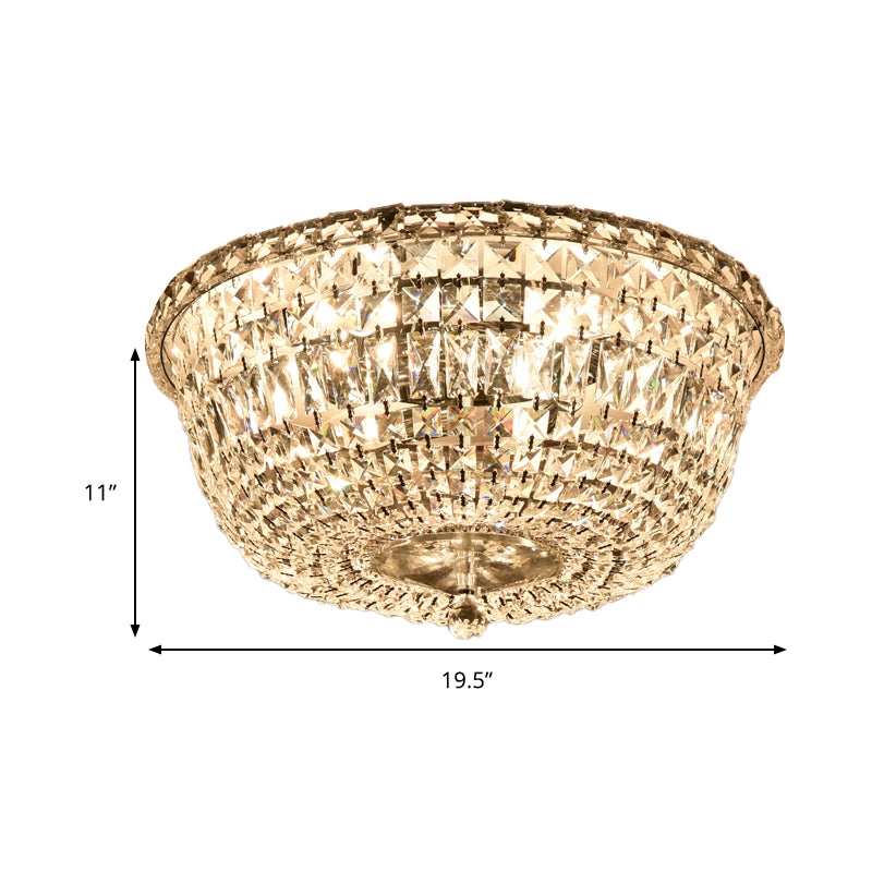 14"/19.5" W Bowl Shade Crystal Prisms Flush Mount Modern Stylish 3/6 Lights Clear Finish Ceiling Light Fixture Clearhalo 'Ceiling Lights' 'Close To Ceiling Lights' 'Close to ceiling' 'Flush mount' Lighting' 2181633