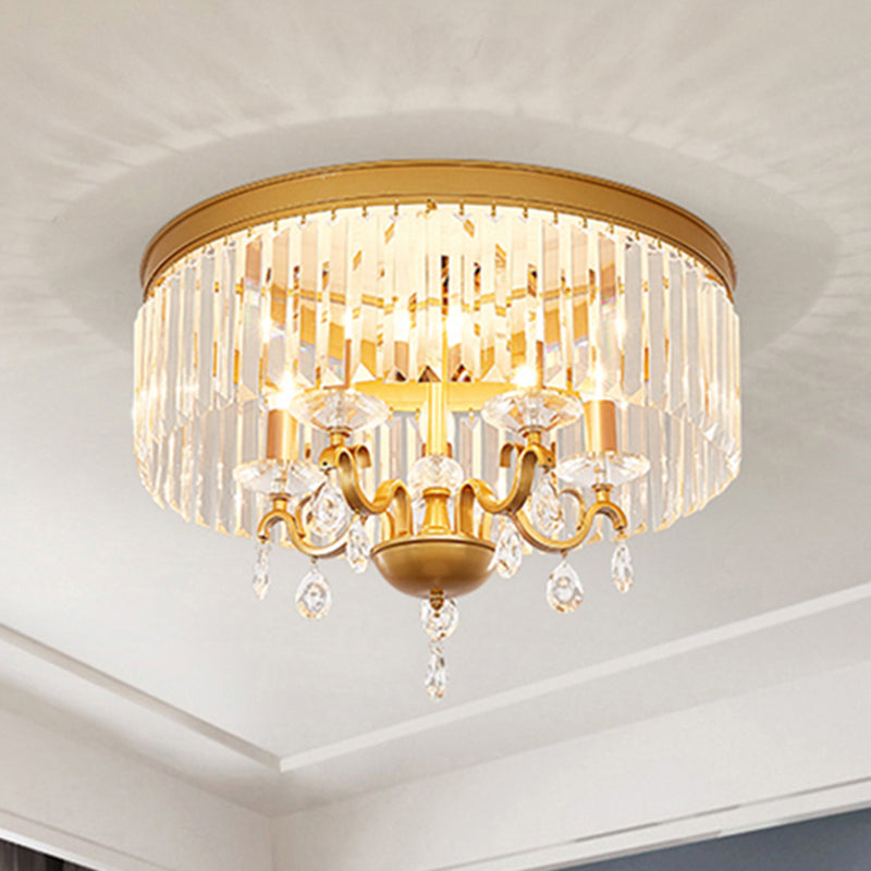 4/5 Bulbs Bedroom Ceiling Mounted Fixture Modernist Flush Mount Lamp with Round Clear Crystal Shade, 18"/21.5" W Gold Clearhalo 'Ceiling Lights' 'Close To Ceiling Lights' 'Close to ceiling' 'Flush mount' Lighting' 2181636