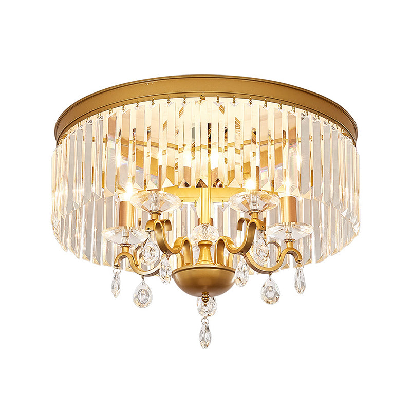 4/5 Bulbs Bedroom Ceiling Mounted Fixture Modernist Flush Mount Lamp with Round Clear Crystal Shade, 18"/21.5" W Clearhalo 'Ceiling Lights' 'Close To Ceiling Lights' 'Close to ceiling' 'Flush mount' Lighting' 2181637