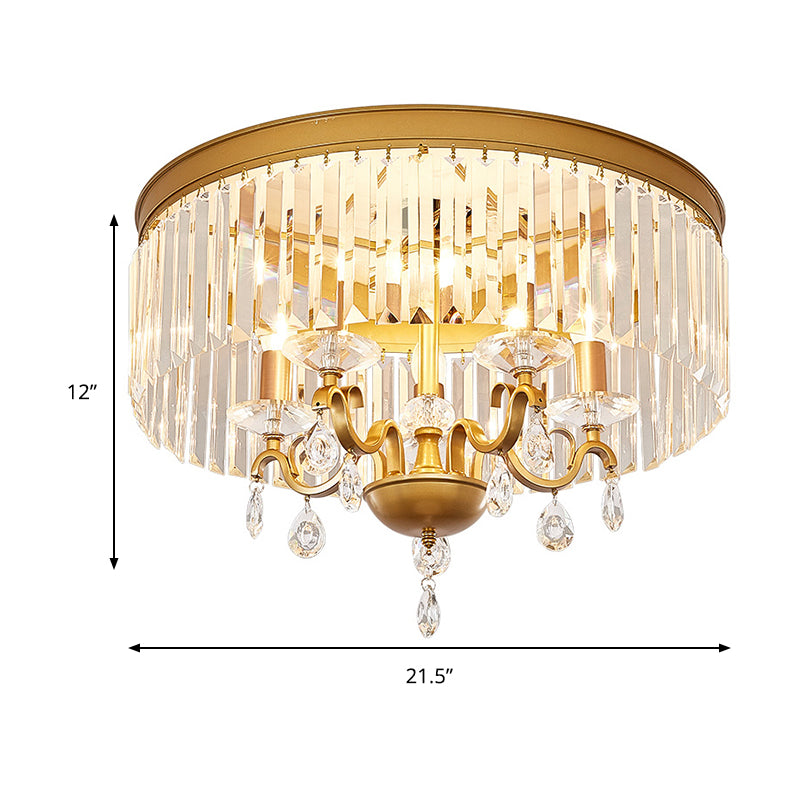 4/5 Bulbs Bedroom Ceiling Mounted Fixture Modernist Flush Mount Lamp with Round Clear Crystal Shade, 18"/21.5" W Clearhalo 'Ceiling Lights' 'Close To Ceiling Lights' 'Close to ceiling' 'Flush mount' Lighting' 2181638