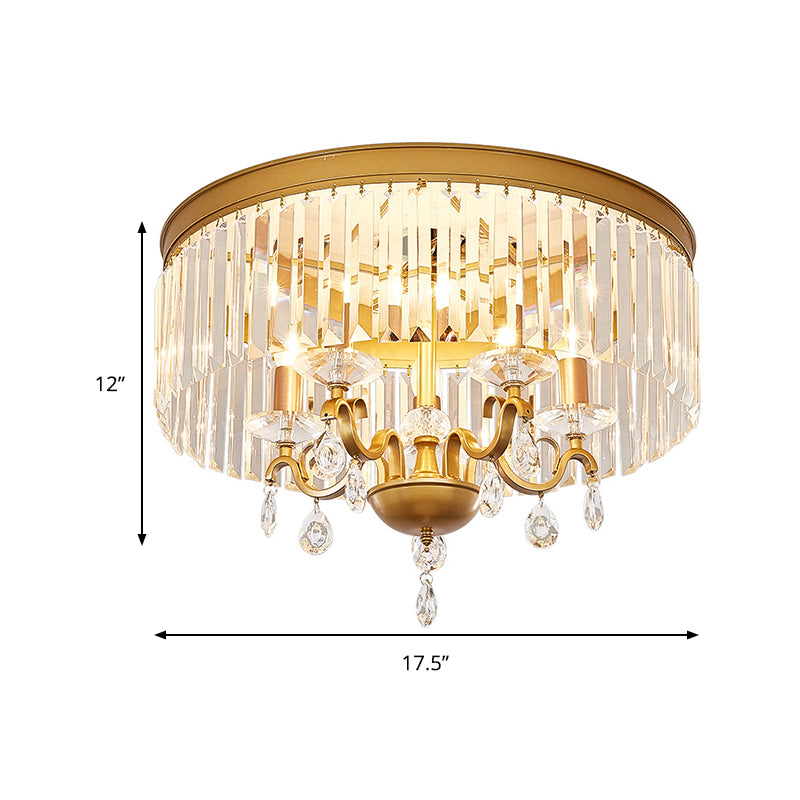 4/5 Bulbs Bedroom Ceiling Mounted Fixture Modernist Flush Mount Lamp with Round Clear Crystal Shade, 18"/21.5" W Clearhalo 'Ceiling Lights' 'Close To Ceiling Lights' 'Close to ceiling' 'Flush mount' Lighting' 2181639