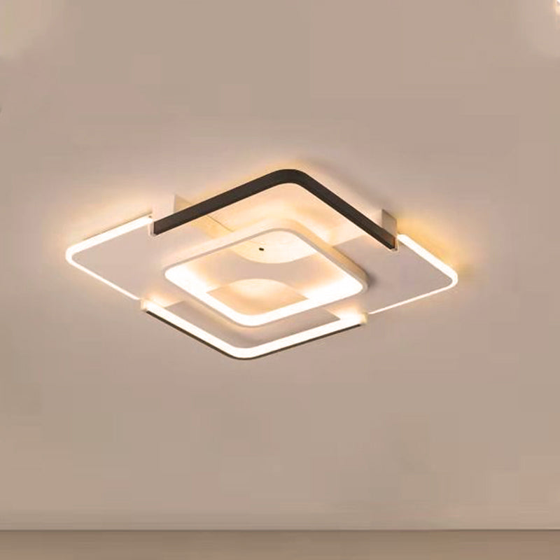 Squared Bedroom Ceiling Flush Light Black-White Metal Contemporary 16"/19.5" Wide LED Flushmount Lighting in Warm/White Light Clearhalo 'Ceiling Lights' 'Close To Ceiling Lights' 'Close to ceiling' 'Flush mount' Lighting' 2181686