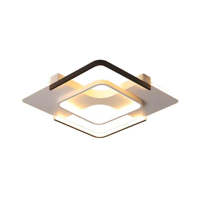Squared Bedroom Ceiling Flush Light Black-White Metal Contemporary 16"/19.5" Wide LED Flushmount Lighting in Warm/White Light Clearhalo 'Ceiling Lights' 'Close To Ceiling Lights' 'Close to ceiling' 'Flush mount' Lighting' 2181690