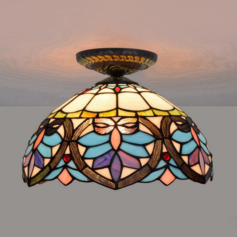 8.5"/12" W 1 Light Flush Light Victorian Flower Patterned Cut Glass Ceiling Mounted Fixture in Brass with Globe/Dome Shade Clearhalo 'Ceiling Lights' 'Close To Ceiling Lights' 'Close to ceiling' 'Flush mount' Lighting' 2181694