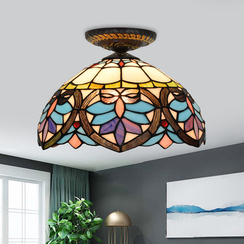 8.5"/12" W 1 Light Flush Light Victorian Flower Patterned Cut Glass Ceiling Mounted Fixture in Brass with Globe/Dome Shade Brass 8.5" Clearhalo 'Ceiling Lights' 'Close To Ceiling Lights' 'Close to ceiling' 'Flush mount' Lighting' 2181695