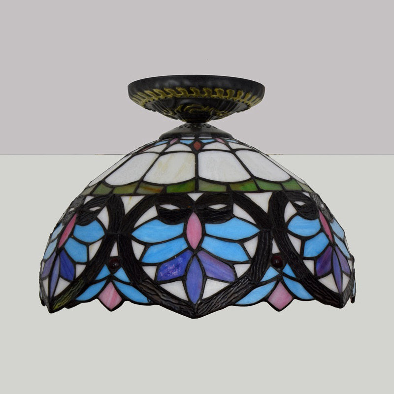 8.5"/12" W 1 Light Flush Light Victorian Flower Patterned Cut Glass Ceiling Mounted Fixture in Brass with Globe/Dome Shade Clearhalo 'Ceiling Lights' 'Close To Ceiling Lights' 'Close to ceiling' 'Flush mount' Lighting' 2181696