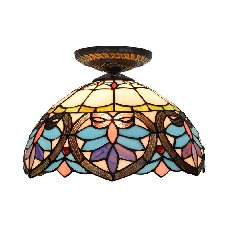 8.5"/12" W 1 Light Flush Light Victorian Flower Patterned Cut Glass Ceiling Mounted Fixture in Brass with Globe/Dome Shade Clearhalo 'Ceiling Lights' 'Close To Ceiling Lights' 'Close to ceiling' 'Flush mount' Lighting' 2181697