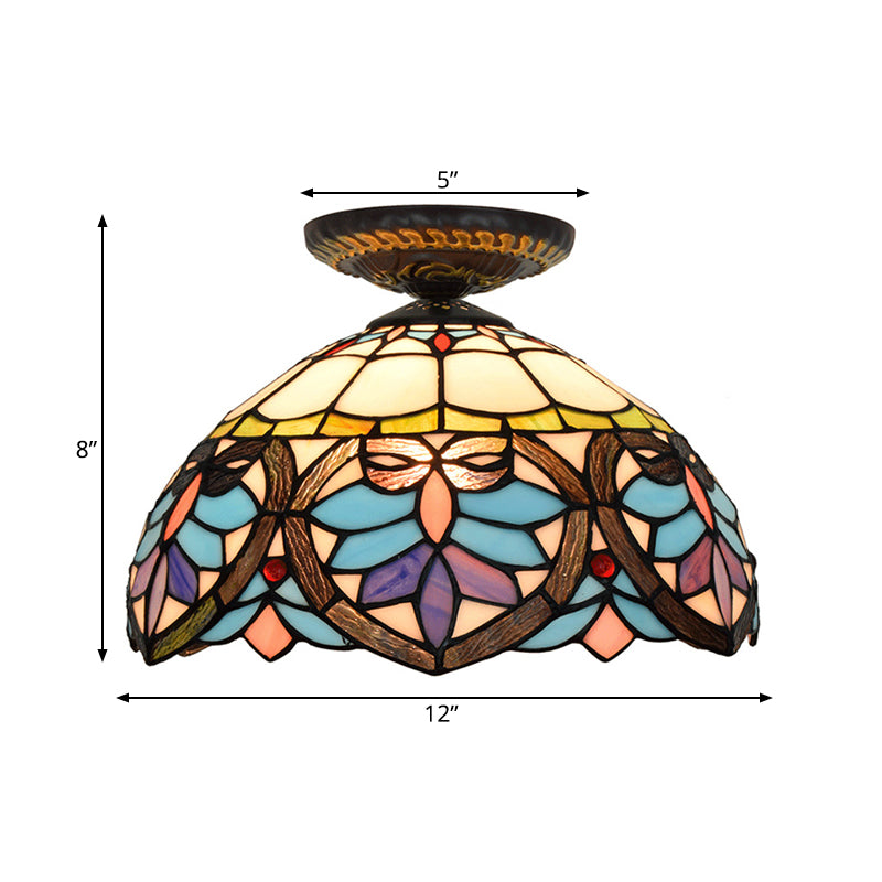 8.5"/12" W 1 Light Flush Light Victorian Flower Patterned Cut Glass Ceiling Mounted Fixture in Brass with Globe/Dome Shade Clearhalo 'Ceiling Lights' 'Close To Ceiling Lights' 'Close to ceiling' 'Flush mount' Lighting' 2181698