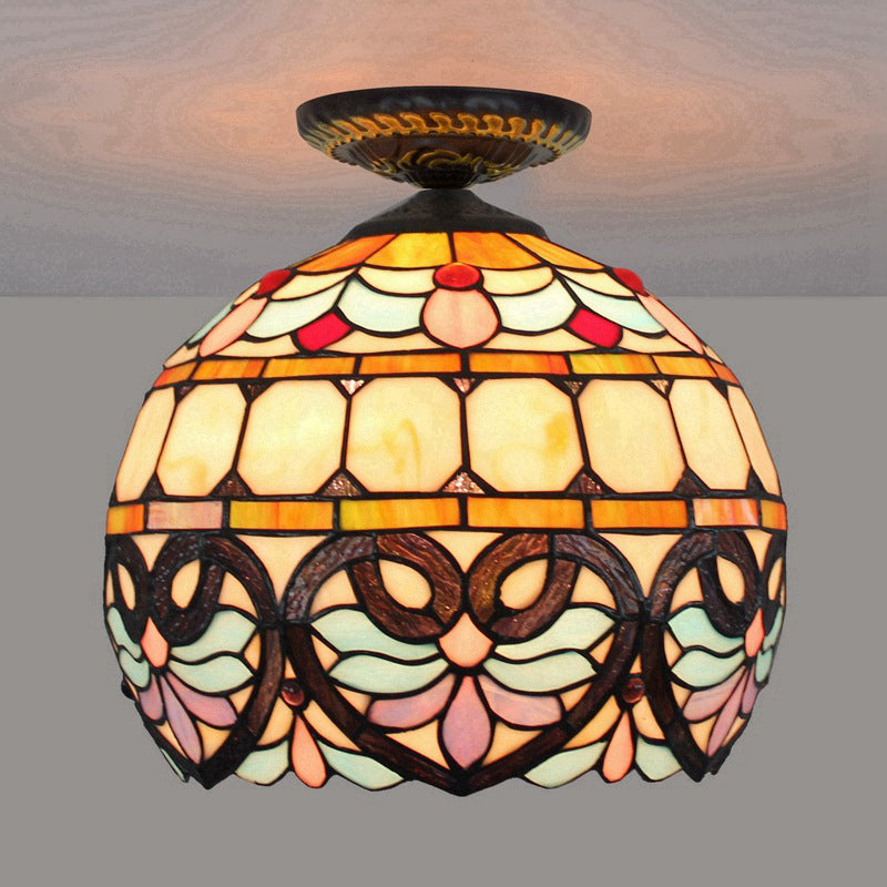 8.5"/12" W 1 Light Flush Light Victorian Flower Patterned Cut Glass Ceiling Mounted Fixture in Brass with Globe/Dome Shade Brass 12" Clearhalo 'Ceiling Lights' 'Close To Ceiling Lights' 'Close to ceiling' 'Flush mount' Lighting' 2181699