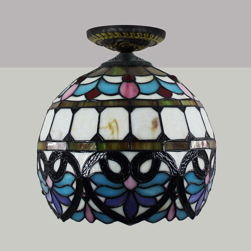 8.5"/12" W 1 Light Flush Light Victorian Flower Patterned Cut Glass Ceiling Mounted Fixture in Brass with Globe/Dome Shade Clearhalo 'Ceiling Lights' 'Close To Ceiling Lights' 'Close to ceiling' 'Flush mount' Lighting' 2181700