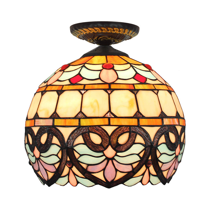 8.5"/12" W 1 Light Flush Light Victorian Flower Patterned Cut Glass Ceiling Mounted Fixture in Brass with Globe/Dome Shade Clearhalo 'Ceiling Lights' 'Close To Ceiling Lights' 'Close to ceiling' 'Flush mount' Lighting' 2181701