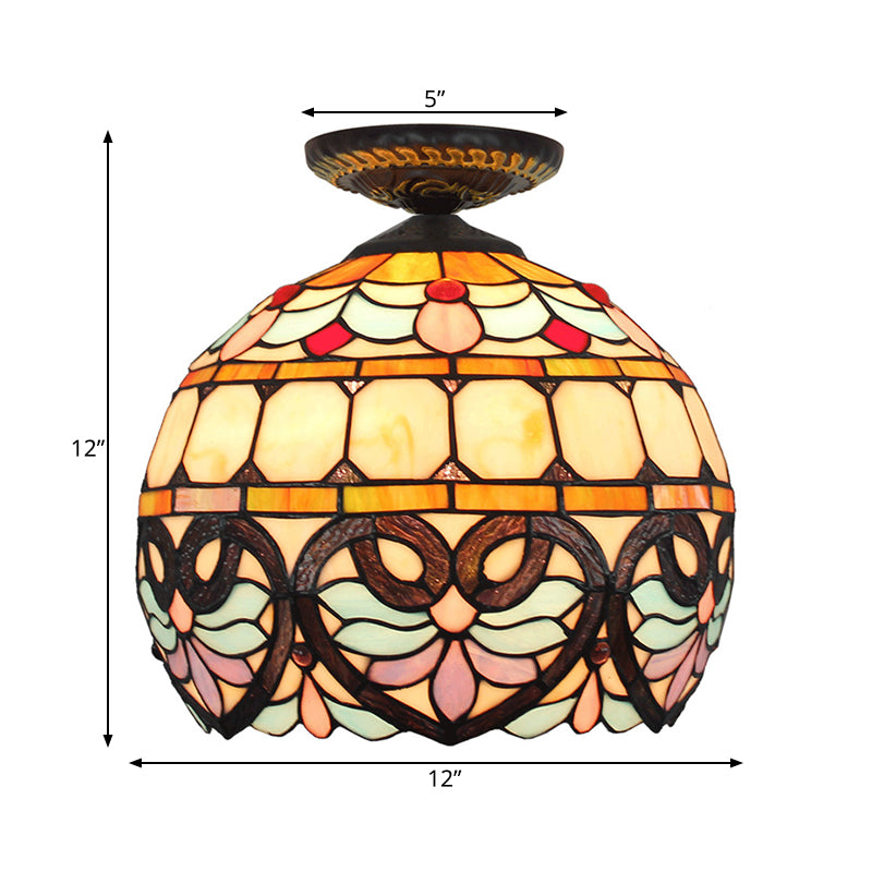 8.5"/12" W 1 Light Flush Light Victorian Flower Patterned Cut Glass Ceiling Mounted Fixture in Brass with Globe/Dome Shade Clearhalo 'Ceiling Lights' 'Close To Ceiling Lights' 'Close to ceiling' 'Flush mount' Lighting' 2181702