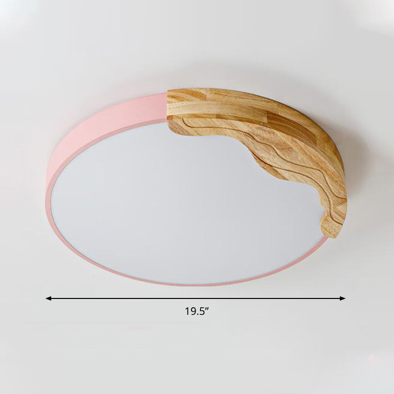Pink Circular Flush Mount Lamp Modern Macaron Style Acrylic LED Ceiling Light Fixture with Wooden Deco, 16"/19.5" Wide Clearhalo 'Ceiling Lights' 'Close To Ceiling Lights' 'Close to ceiling' 'Flush mount' Lighting' 2181716