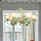 Opal Glass White/Green Ceiling Lamp Gooseneck Arm 5/7 Bulbs Korean Flower Pendant Chandelier for Bedroom 7 Green Clearhalo 'Ceiling Lights' 'Chandeliers' Lighting' options 2181727_8bb3a06f-046c-43e3-a759-7d940213144d